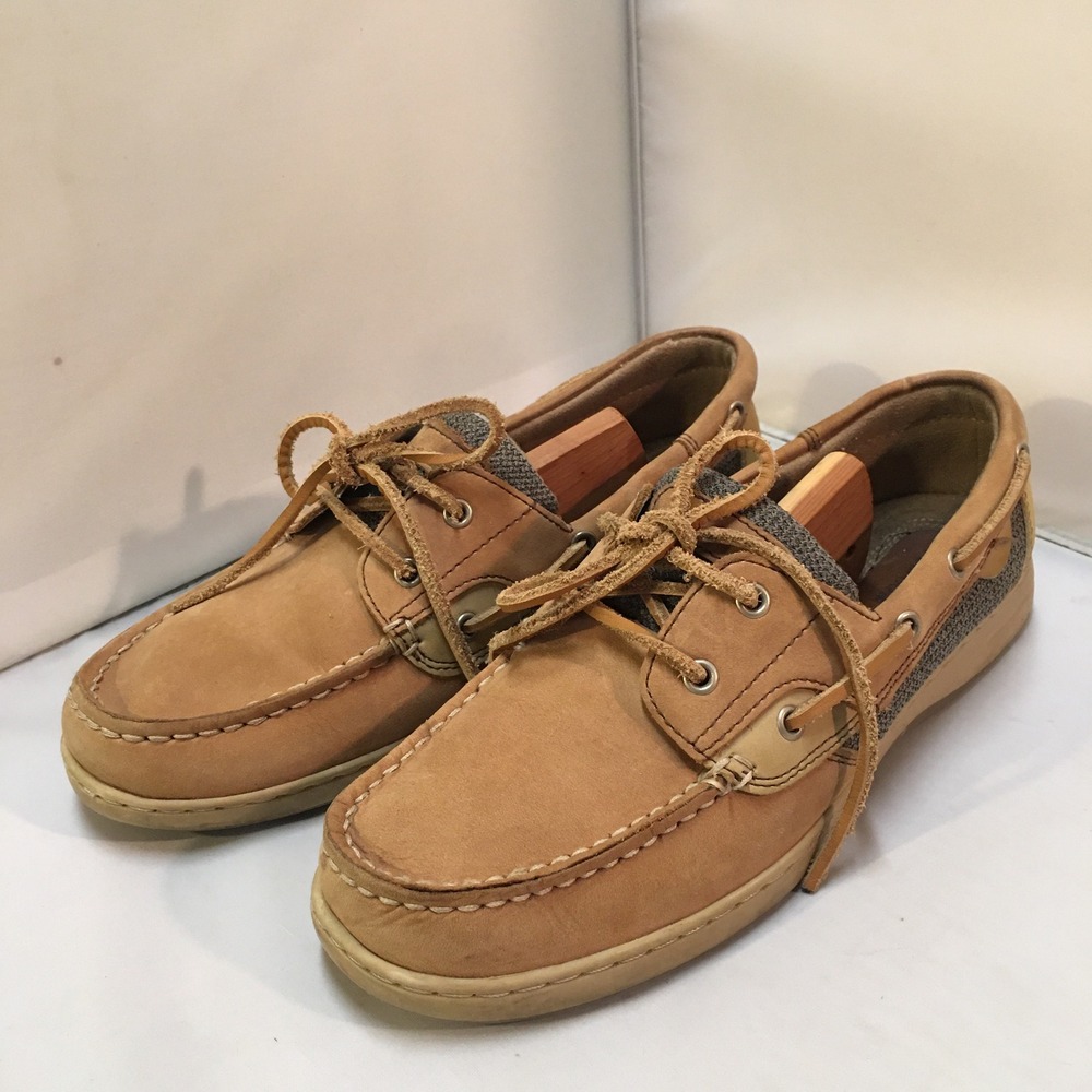 Maui Island Marlin Boat Shoes Womens 9M Tan Leather Mesh Nautical Deck Shoes